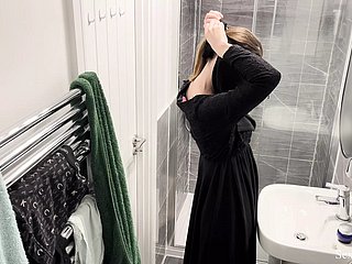 OMG!!! Hidden cam hither AIRBNB chamber caught muslim arab unshaded hither hijab enticing shower increased by masturbate