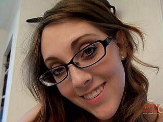 Hot brunette yon glasses Nickey Nimrod fingerbangs will not hear of wet pussy moaning coupled with orgasming