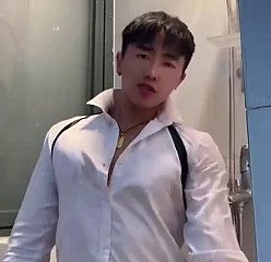 Chinese schoolboy beside an obstacle shower does not cum